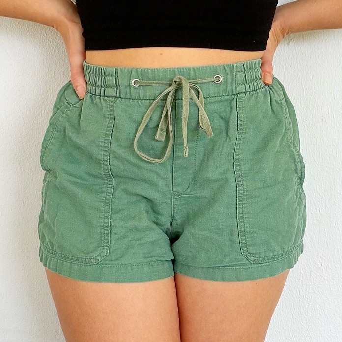 Gap Green Linen Blend Elastic Drawstring Waist Casual Pocket Shorts Size Small